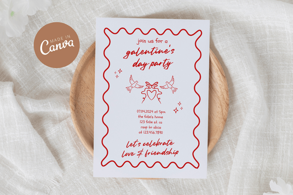Elegant Handdrawn Galentine's Invitation Canva Template