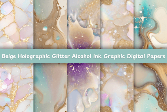 Elevate Projects with Beige Holographic Glitter Alcohol Ink Textures