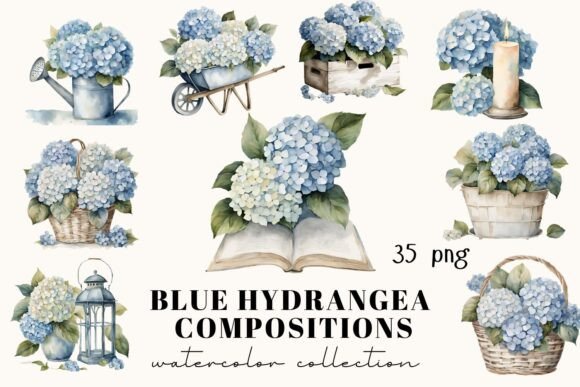 Elevate Your Designs with Blue Hydrangea Frames and Wreaths