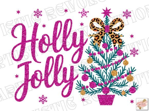 Glitter Christmas Holly Jolly Tree PNG: Festive Design Asset