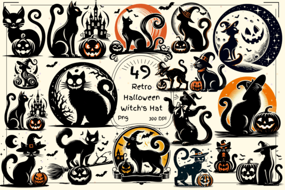 Retro Halloween Cat Silhouettes: A Designer's Spooky Clipart Guide