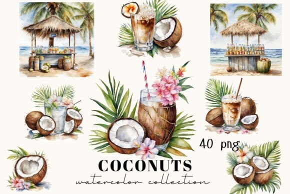 Watercolor Coconut Clipart: A Tropical Design Essential
